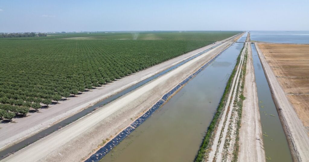 Aerial view of water irrigation canal.