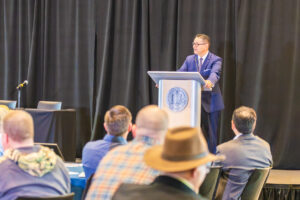 Chancellor Juan Sánchez Muñoz addresses the Almond Board of California's Nutrient Summit.