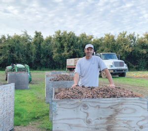 Last year, Hazelnut Hill grew more than one million pounds of hazelnuts. Once the nuts are harvested, they are shelled and pasteurized, and then packaged. Ryan Henderson is pictured here with harvested nuts. Photos courtesy of Hazelnut Hill.