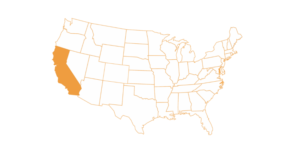 Map of U.S. with California highlighted in orange