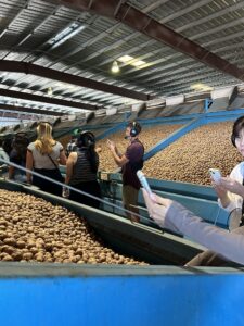People touring walnut processing facility.