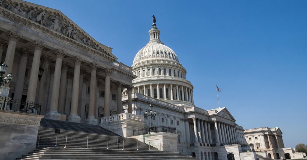 US Capitol Building in Washington D.C. on a sunny day.