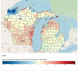 Heat accumulation compared with normal (available after April 1, in days).