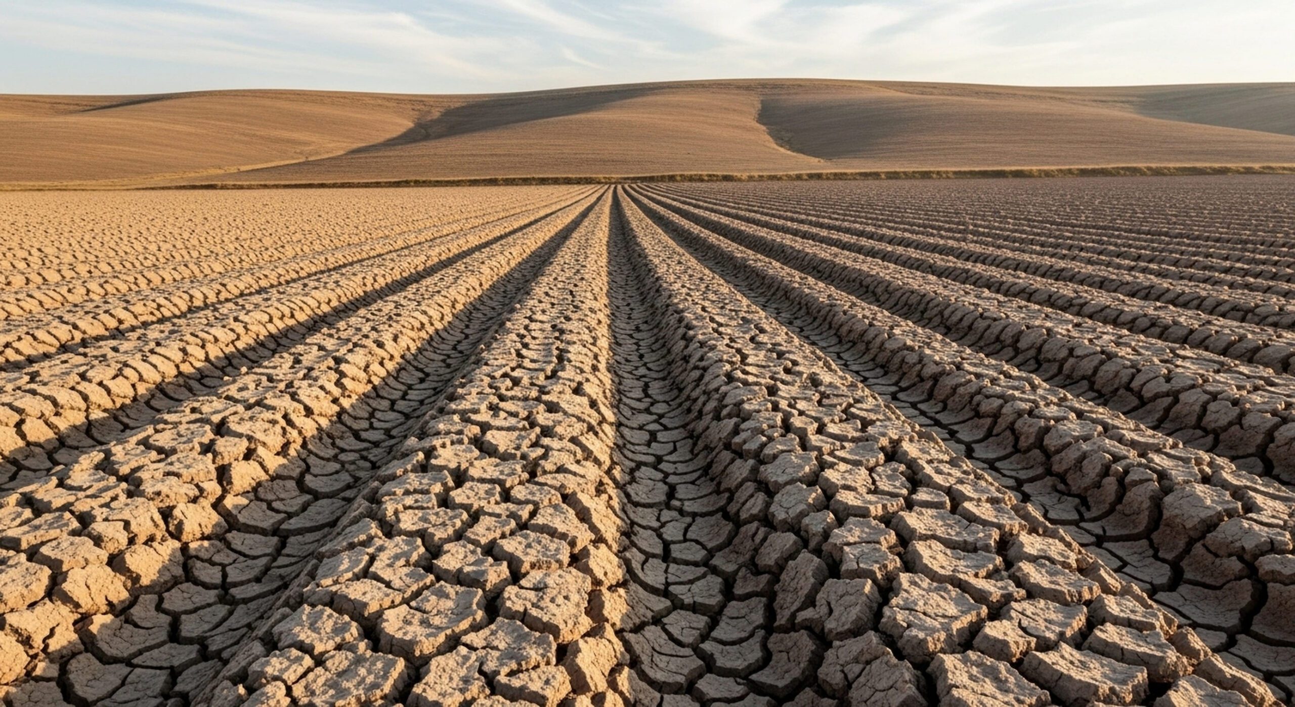 Plowed field in arid climate. Climate change, global warming