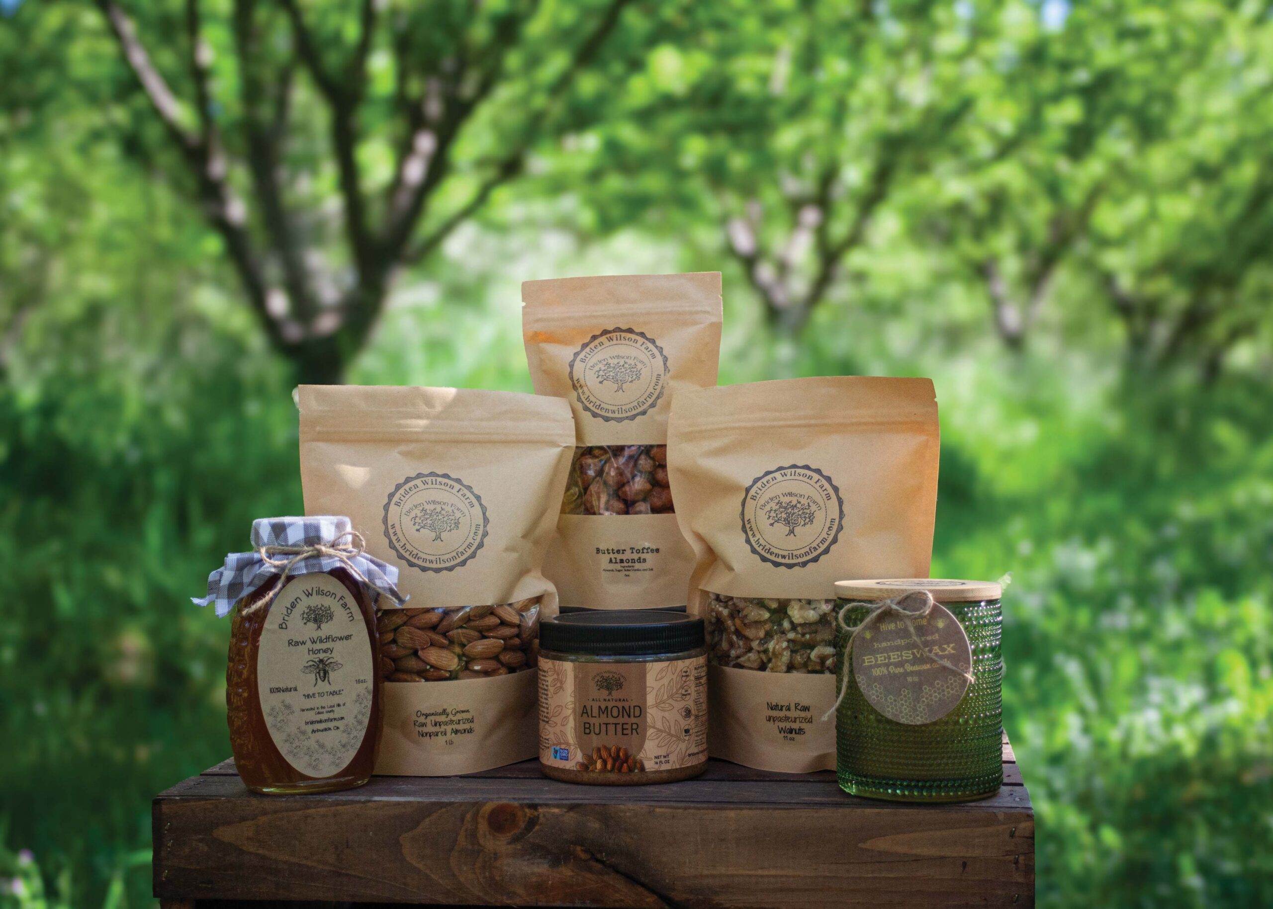 almond products in bags and jars