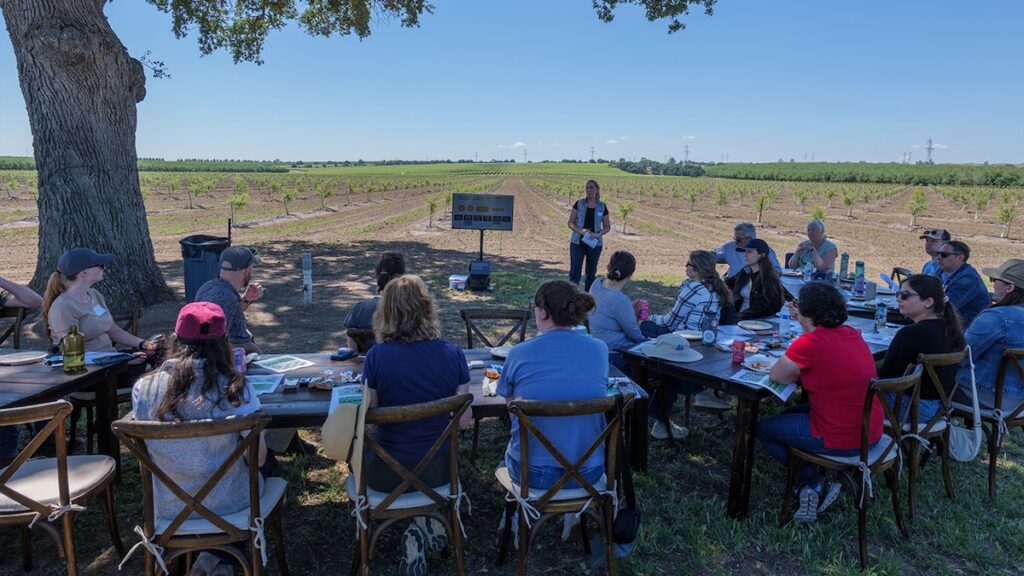 group of people sitting with one person talking in from talking